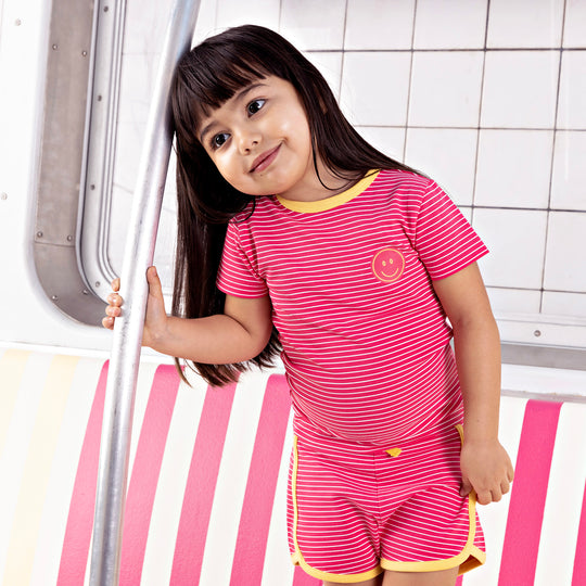 Smiley Stripe Short Sleeve Track Short Set