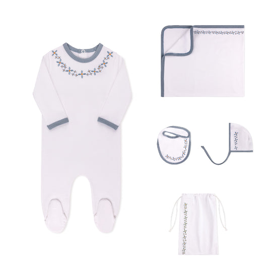 Embroidered Layette Set Periwinkle