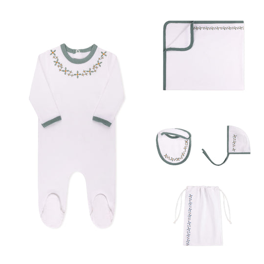 Embroidered Layette Set Sage