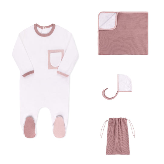 Split Tone Layette Set White / Mulberry