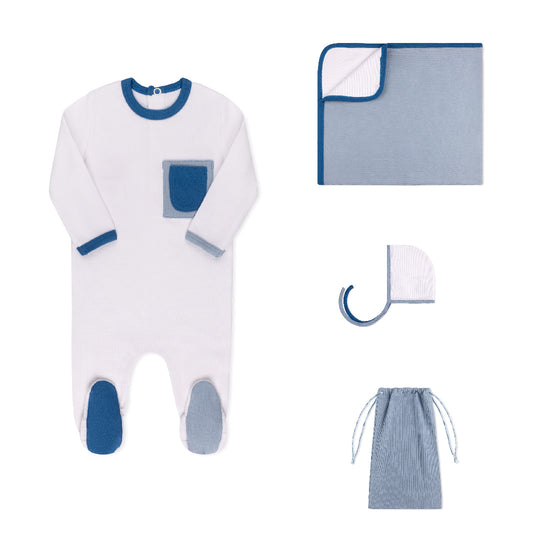 Split Tone Layette Set White / Bluestone