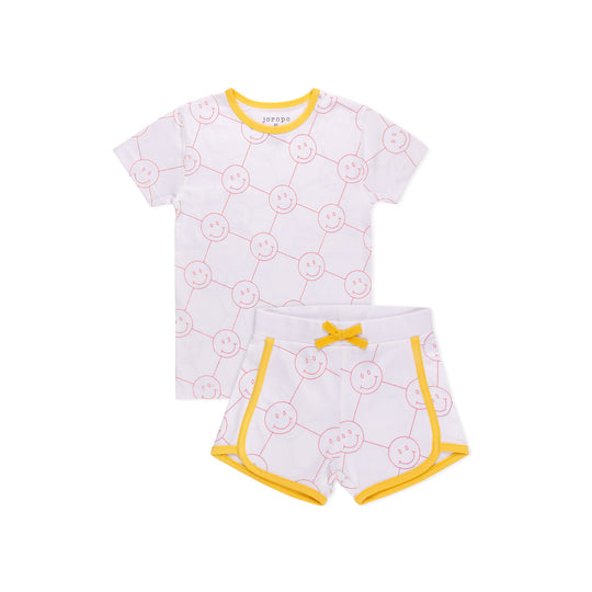 Smiley Print Short Sleeve T-shirt Set