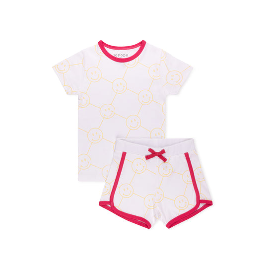 Smiley Print Short Sleeve T-shirt Set