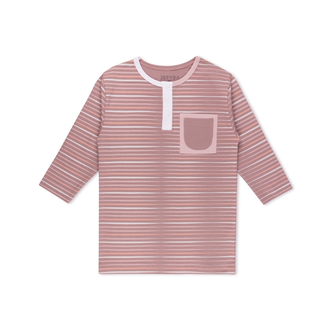 Split Tone Stripes Long Sleeve T-shirt Henley