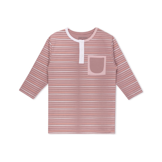 Split Tone Stripes Long Sleeve T-shirt Henley