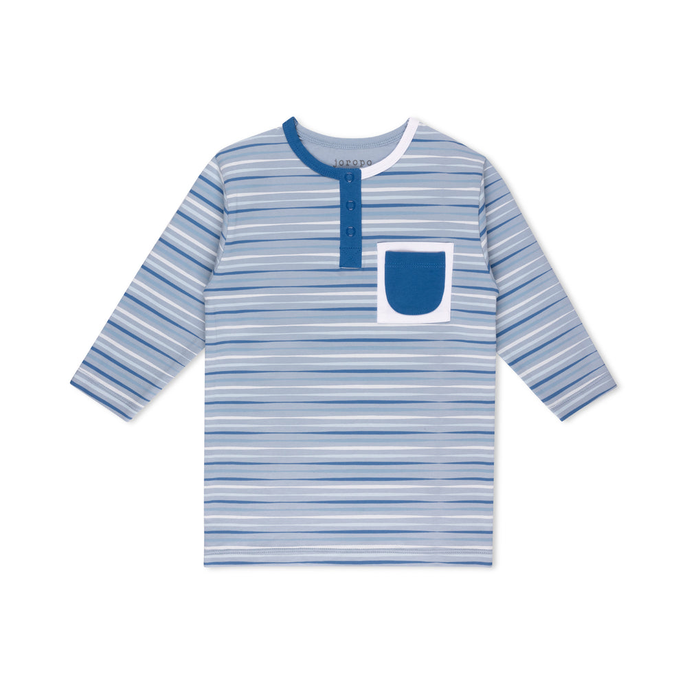 Split Tone Stripes Long Sleeve T-shirt Henley