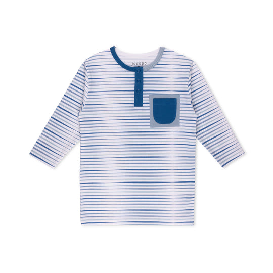 Split Tone Stripes Long Sleeve T-shirt Henley