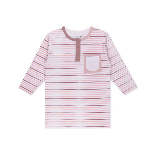 Split Tone Stripes Long Sleeve T-shirt Henley