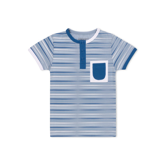 Split Tone Stripes Short Sleeve T-shirt Henley