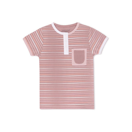 Split Tone Stripes Short Sleeve T-shirt Henley
