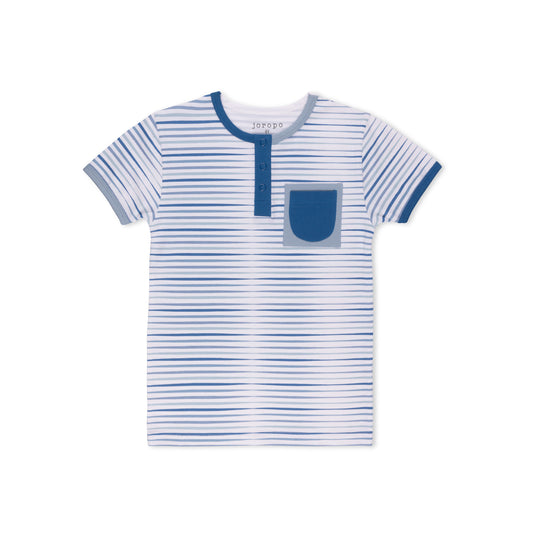 Split Tone Stripes Short Sleeve T-shirt Henley