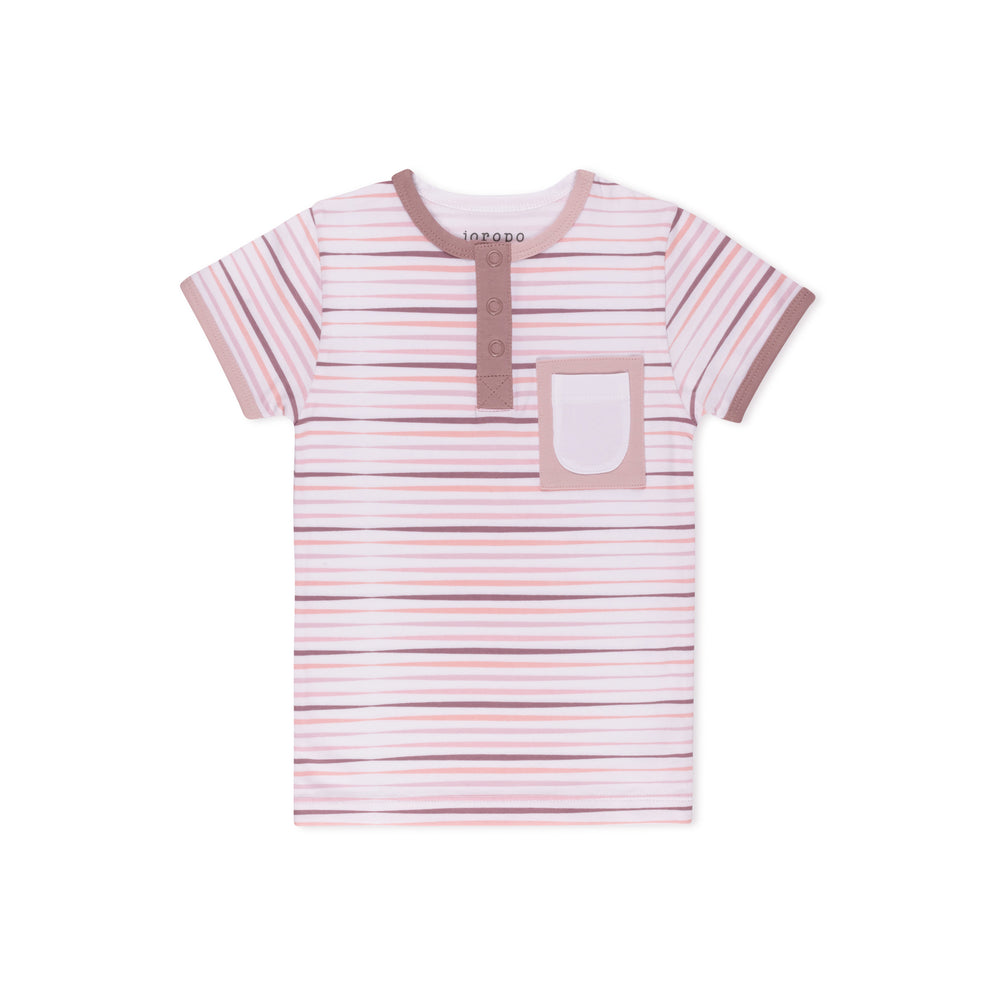 Split Tone Stripes Short Sleeve T-shirt Henley