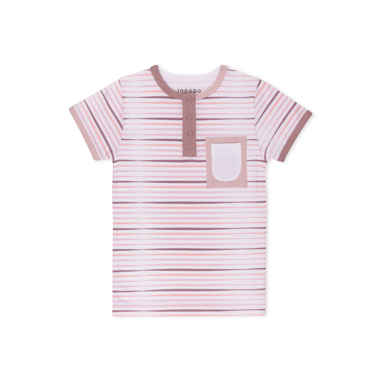 Split Tone Stripes Short Sleeve T-shirt Henley