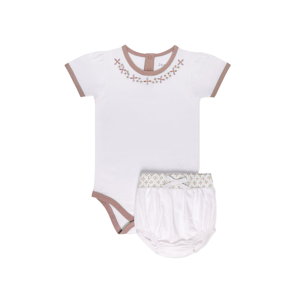 Embroidered Short Sleeve Bodysuit Set