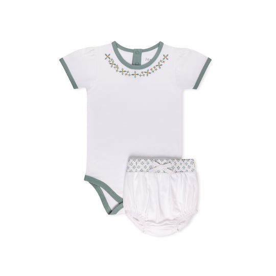 Embroidered Short Sleeve Bodysuit Set