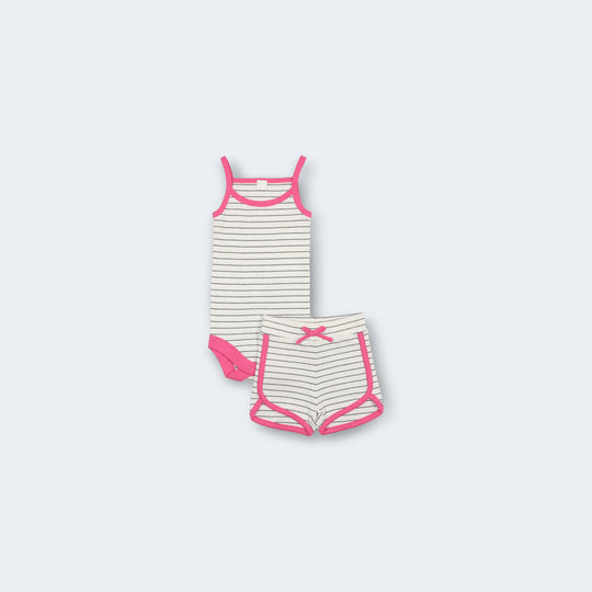 Line Stripe Spaghetti Strap Bodysuit Set